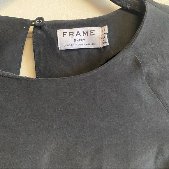 FRAME Women's Voluminous Cuff Silk Black Long Sleeve Flutter Blouse Size XS - Picture 3 of 6